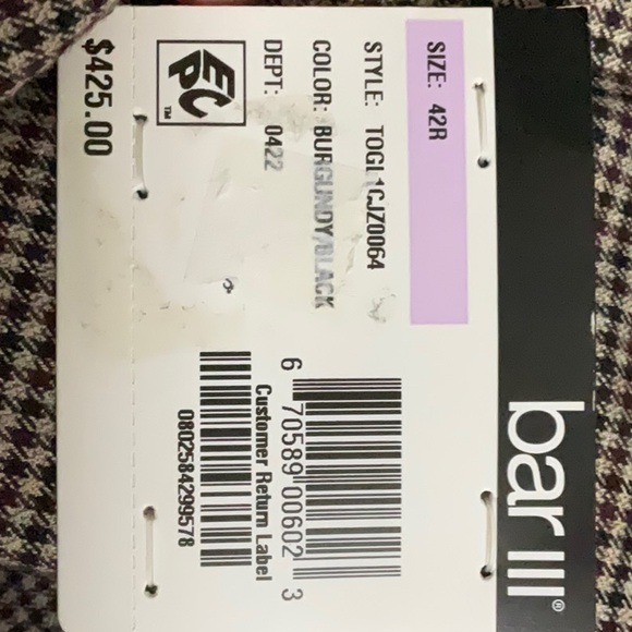 BAR III MENS SUIT JACKET STRETCH  42R BURGUNDY/BLACK FORMAL and evening WEAR - Picture 13 of 13